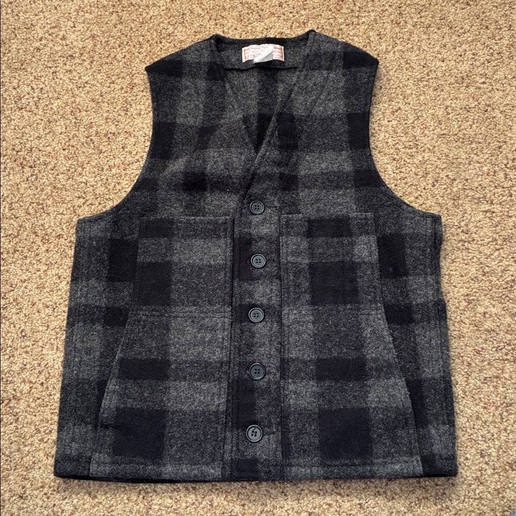 Filson Mackinaw Wool Men's Vest Plaid Charcoal 38 Vintage